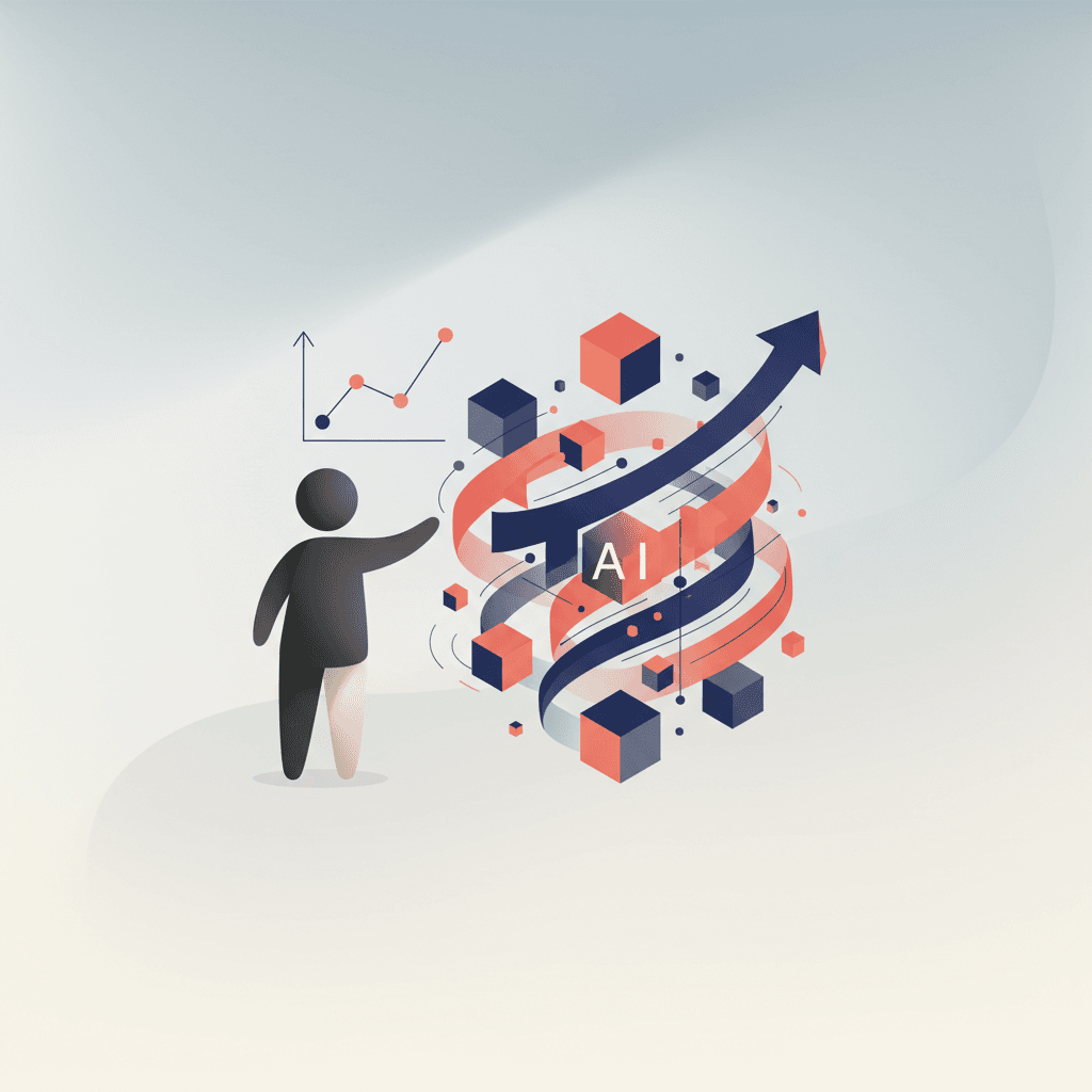 Business owner reviewing AI agent automation concept with geometric shapes representing intelligent assistants